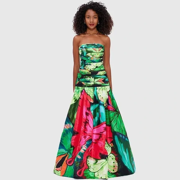 LEO LIN Natalia Ruched Papillon Tropical Print Ruched Peplum Dress AU6/US2 NWT - Picture 3 of 3